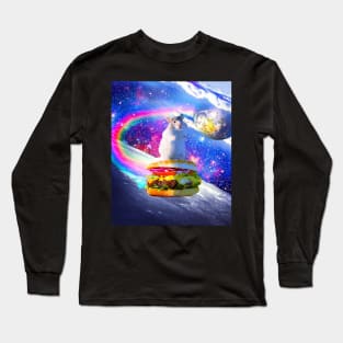 Rainbow Space Hamster Riding Burger Long Sleeve T-Shirt